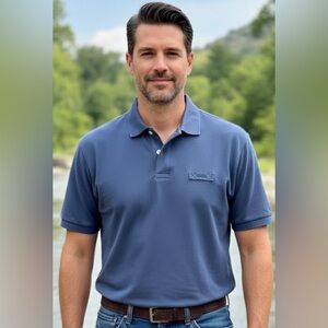 Orvis Fly Fishing Grayish Blue Heavy Pima Cotton Outdoors Polo Shirt Men's L